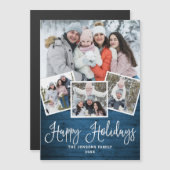 Noël Rustique Bleu Bois 4 PHOTO Carte magnétique (Devant / Derrière)