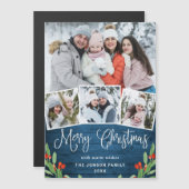 Noël Rustique Bleu Bois 4 PHOTO Carte magnétique (Devant / Derrière)