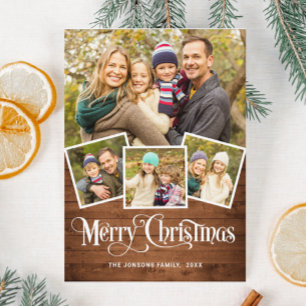 Noël Rustique Bleu Bois 4 PHOTO Carte magnétique