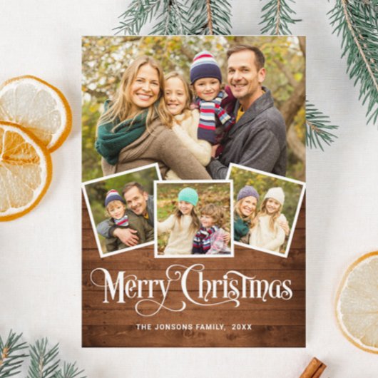 Noël Rustique Bleu Bois 4 PHOTO Carte magnétique