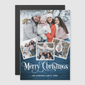 Noël Rustique Bleu Bois 4 PHOTO Carte magnétique (Devant / Derrière)