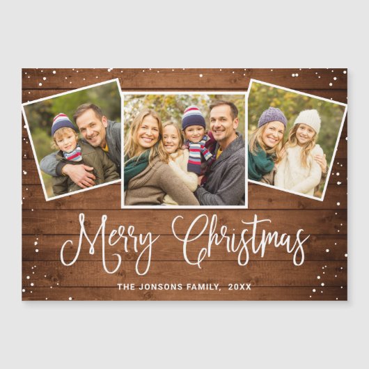 Noël Rustique Bois Brown 3 PHOTO Carte magnétique (Devant)