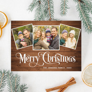 Noël Rustique Bois Brown 3 PHOTO Carte magnétique