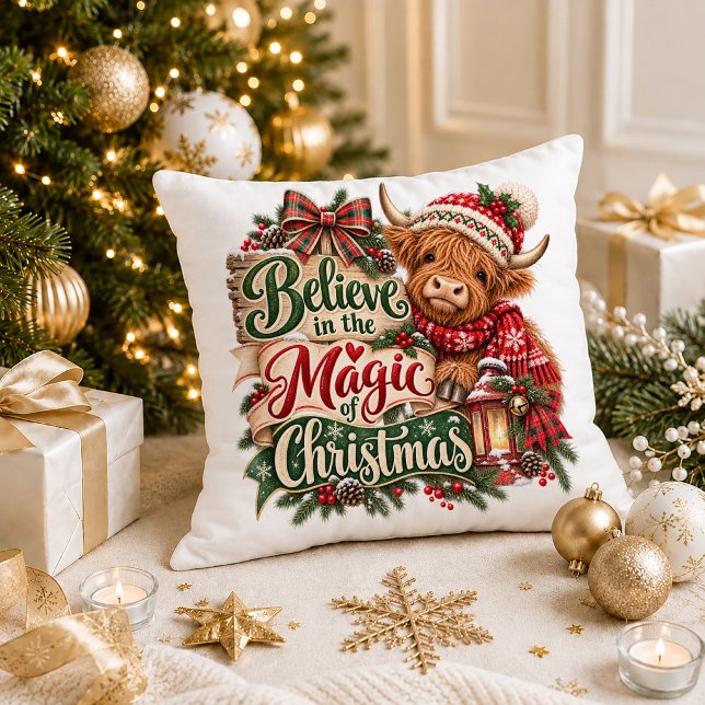Noël Rustique Rouge Vert Citation Coussin de Jeté  (Christmas Rustic Red Green Quote Throw Pillow Joy)