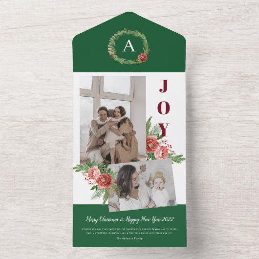 Noël Salutation de vacances aquarelle carte floral (À l'intérieur)