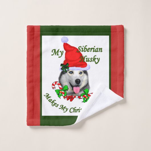 Noël sibérien Husky (Gant de toilette)