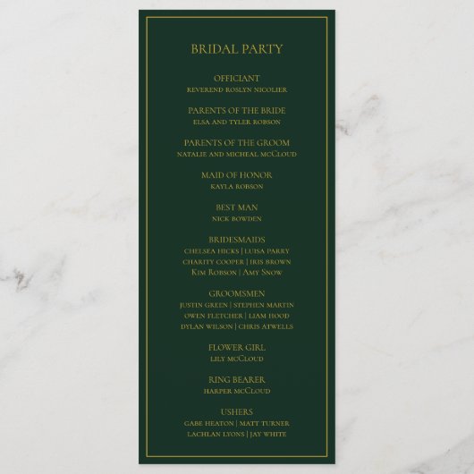 Noël simple et élégant | Programme de mariage vert (Dos)