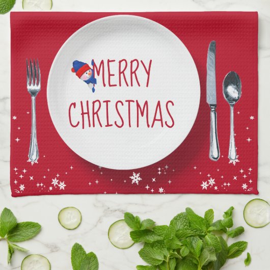 Noël Snowman Plate Serviette de cuisine (Plié)