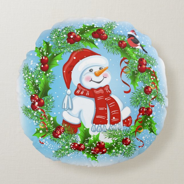 Noël Snowman Round Coussin (Devant)