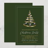 Noël Soirée Green Gold Tree Invitation (Devant / Derrière)