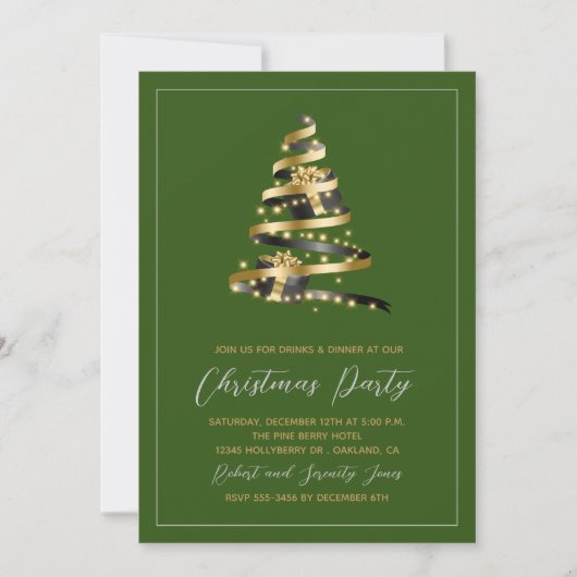 Noël Soirée Green Gold Tree Invitation (Devant)
