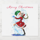 Noël Sparkling Vin Étiquette Snowman et Girl Da (Étiquettes simples)