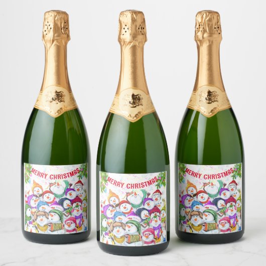 Noël Sparkling Vin Étiquette Snowman Party Amusant (Bouteilles)