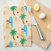 Noël Surf Père Noël Chiens Serviette de cuisine (Quart Plié)
