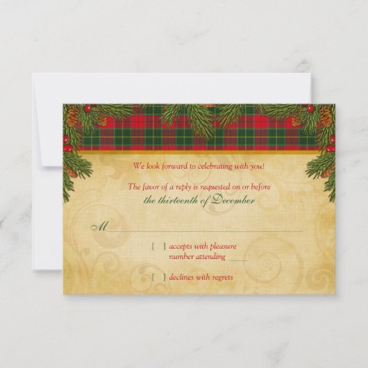 Noël traditionnel Tartan Plaid Mariage RSVP (Devant)