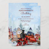 Noël train hiver anniversaire Invitation (Devant / Derrière)