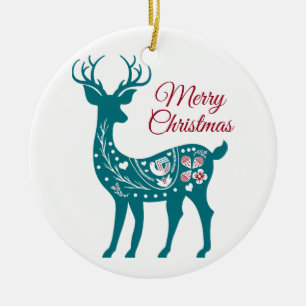 Noël Turquoise Reindeer élégant ornement en cérami