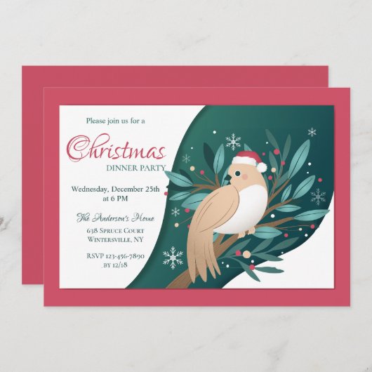 Noël Turtledove Dîner Fête Invitation (Devant / Derrière)