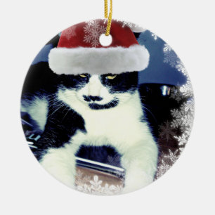 Noël Tuxedo Chat rond Ornement