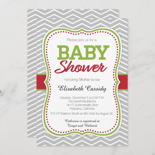 Noël Vacances Chevron Baby shower Invitation (Devant / Derrière)