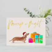 Noël Vacances Gold Tan Dachshund Chien Photo (Debout devant)