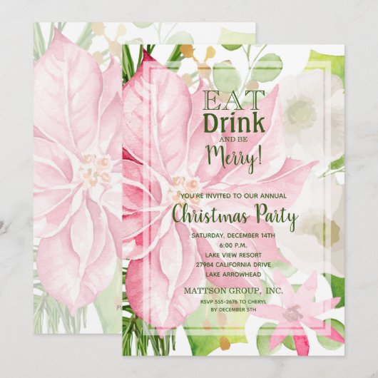 Noël Vacances Poinsettia Floral Invitations (Devant / Derrière)