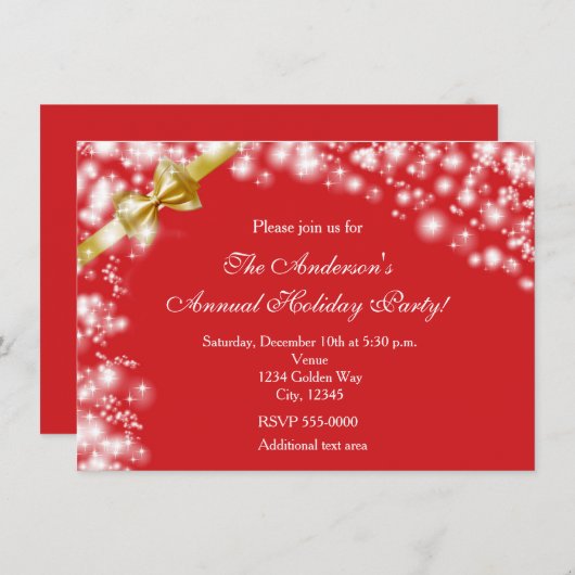 Noël Vacances Rouge & Bow Sparkles Invitation (Devant / Derrière)