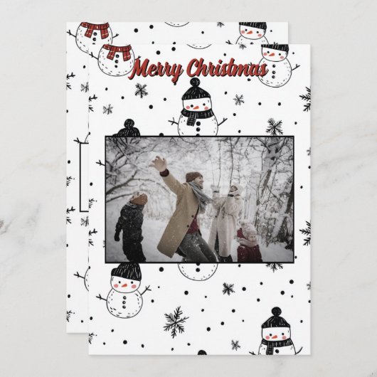 Noël Vacances Snowman Flake Carte photo Minimal (Devant / Derrière)