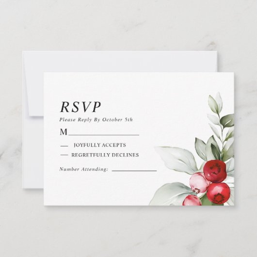 Noël Verdure & Berries rouges Mariage RSVP (Devant)