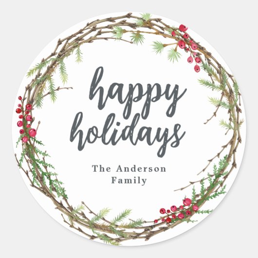 Noël Vert Joyeux Vacances étiquette cadeau (Devant)