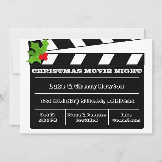 Noël Vidéo Nuit Holly Clapboard Invitation (Devant)
