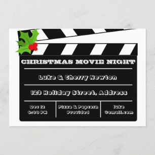 Noël Vidéo Nuit Holly Clapboard Invitation