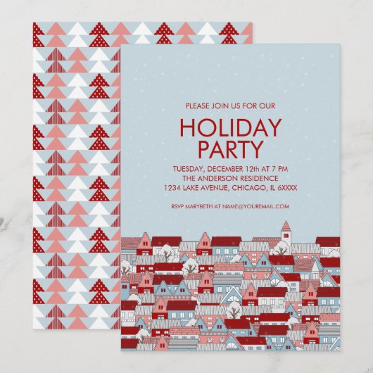 Noël Village Fête Invitation (Devant / Derrière)