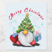 Noël Vin Étiquette fête Gnome avec cadeau (Étiquettes simples)