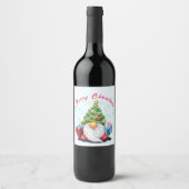 Noël Vin Étiquette fête Gnome avec cadeau (Devant)