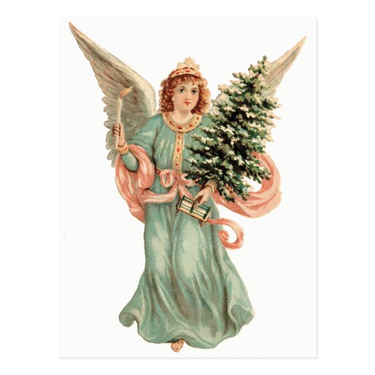 Noël vintage, ange victorien avec l'arbre carte postale