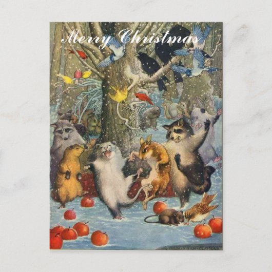 Noël vintage dans la carte postale Woods (Devant)