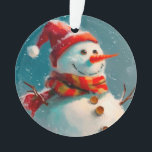 Noël Vintage du gentil Snowman<br><div class="desc">Il n'y a pas grand chose de plus agréable pour un ornement de Noël vintage que notre bonhomme de neige fantaisiste. Il a Père Noël en casquette, une grande écharpe rétro, et bien sûr un nez de carotte. Heureux, avec ses boutons et ses bras de bâton. Au fond de cette...</div>