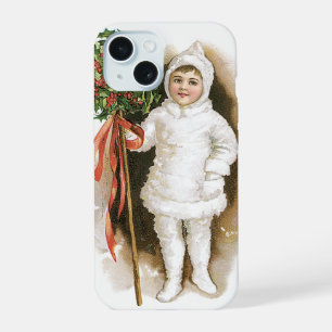 Noël vintage, fille victorienne avec houx