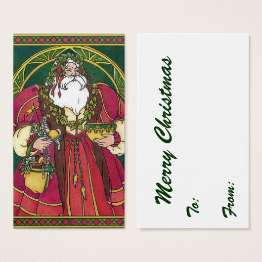 Noël Vintage, Père Noël avec Feuilles Holly (Devant & derrière)
