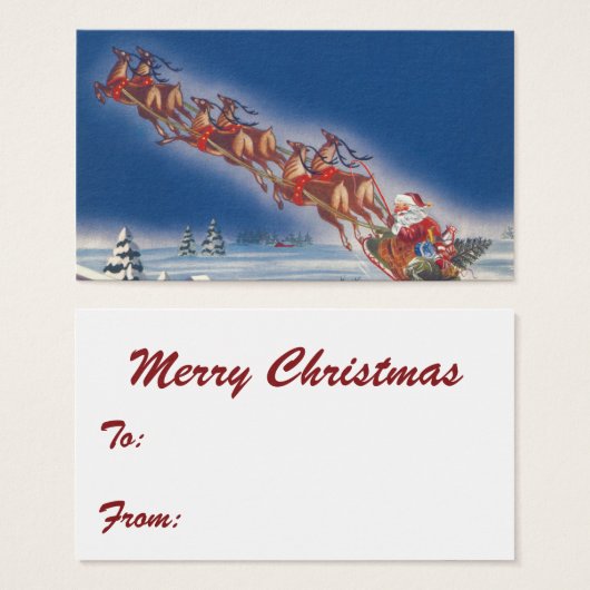 Noël Vintage, Père Noël Flying Sleigh w Reindeer (Devant & derrière)