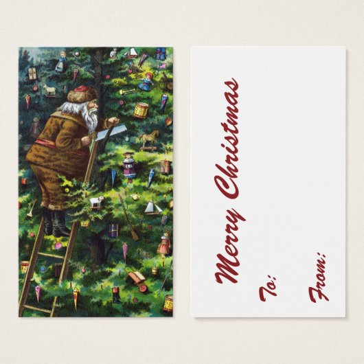 Noël vintage, Père Noël victorien avec arbre (Devant & derrière)