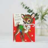 Noël Vintage rétro Deer Enseignants carte postale (Debout devant)