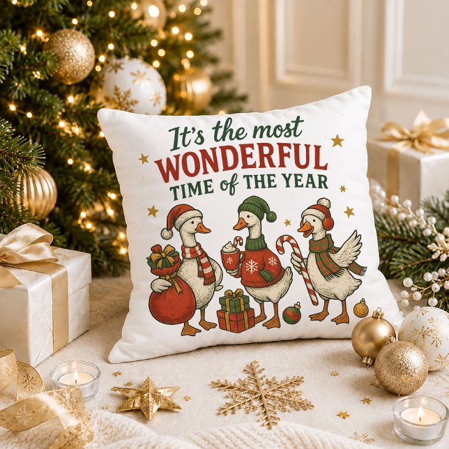 Noël Vintage Rouge Vert Citation Coussin de Lancer (Christmas Vintage Red Green Quote Throw Pillow Art)