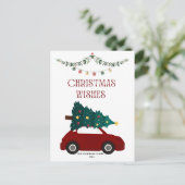 Noël Voiture rouge et arbre Carte postale de vacan (Debout devant)