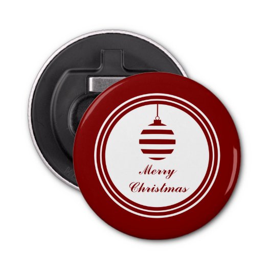 NOEL Vrolijk Kerstfeest Bauble Rood en Wit Button Flesopener (Voorkant)