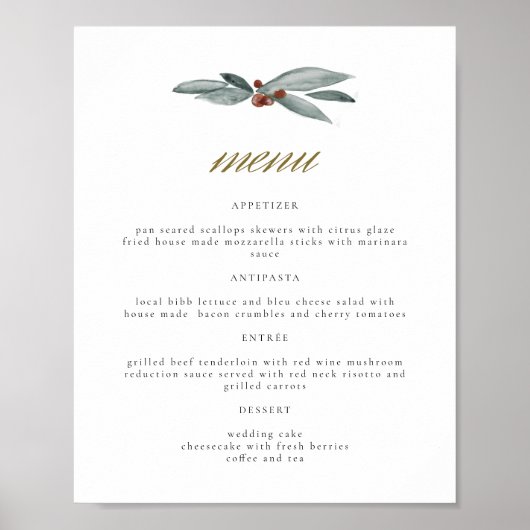 NOEL Winter Berry Kerstfeestdag bruiloft Menu Poster (Voorkant)