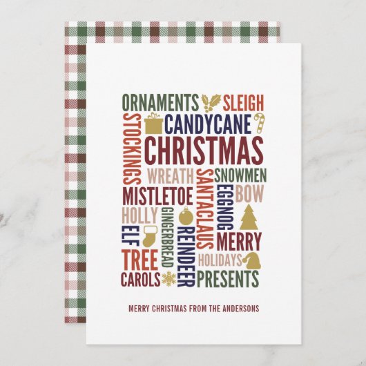 Noël Words Carte de vacances (Devant / Derrière)