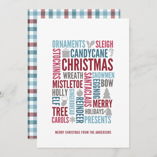 Noël Words Carte de vacances (Devant / Derrière)