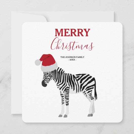 Noël Zebra Funny Animal avec carte de chapeau de S (Devant)